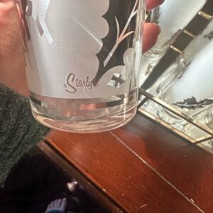 Gold- Accent Frosted Glass Tumblers. Set of six High Balls.